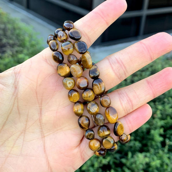1 Strand Stretch Natural Yellow Tiger Eye Free Form Gemstone Bracelet, 5-8mm Small Beads, Length Selections: 7 inch/7.5 inch