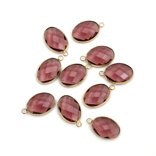 10pcs Grade A February Amethyst Purple Oval Birthstone Charm Drops, 18K Yellow Gold Plated Brass, 18x13mm, CCP6-G2