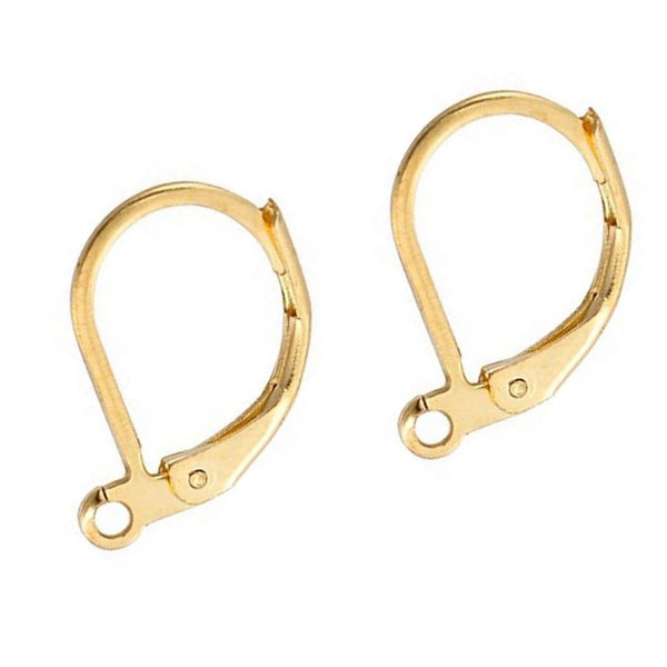 50pcs Leverback Earring Hooks, Open Jump Ring, 18K Yellow Gold Plated Brass, Size Selections: 15mm/17mm