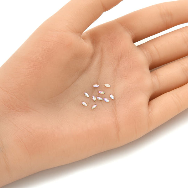 25pcs Genuine Preciosa Maxima Faceted Navette Flat Back Crystal Rhinestone, Foil Back, Crystal AB, 4x2mm Small Tiny, Prm-N42