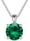 925 Sterling Silver May Birthstone Solitaire Necklace, 6mm/0.84 Carat Green Emerald Cubic Zirconia CZ, Length Selections: 16 inch/18 inch