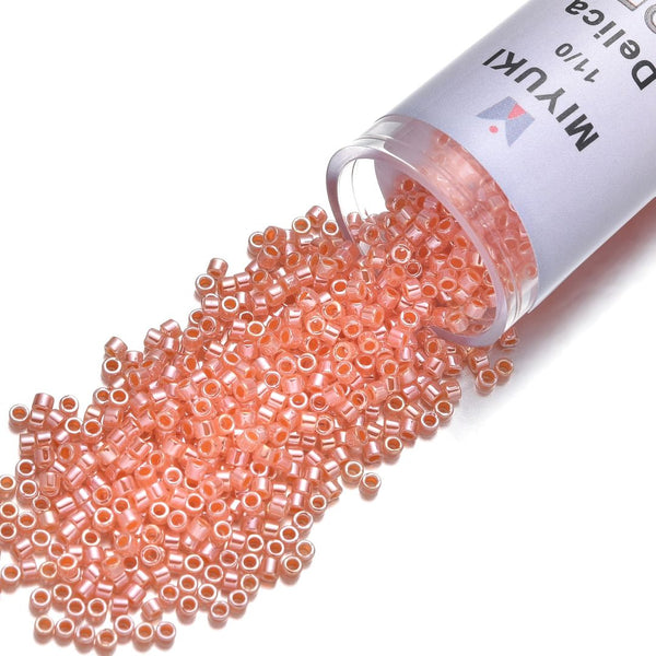 7.5g Miyuki Delica 11/0 Seed Beads, Opaque Dyed Luster Salmon DB235