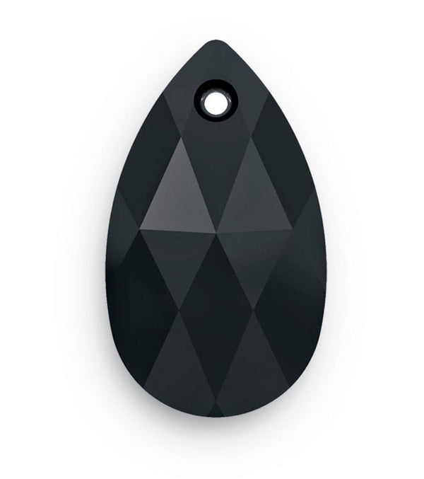 20pcs Creative Club Faceted Crystal Glass Pear Chandelier Pendant Drops, Jet Black, 22x13mm Large, Hole ID 1mm, CCE-23