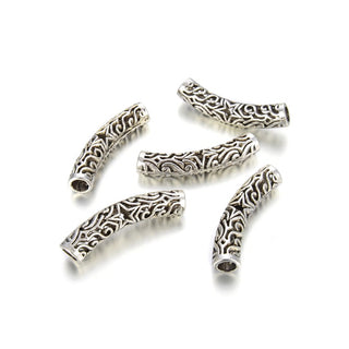 10pcs Large Hole Curved Filigree Star Noodle Tubes, Antique Silver, 34mm (1.34 Inch), Hole ID 5mm, MC-L3