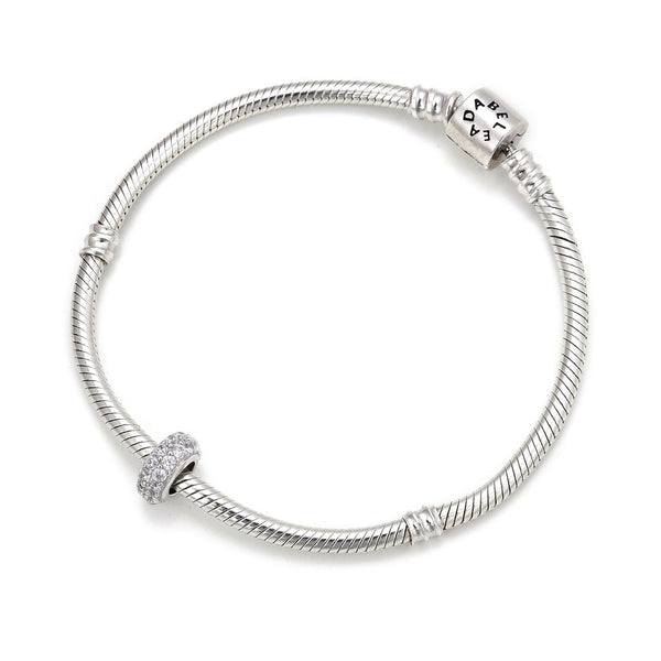 1pc 925 Sterling Silver Rubber Charm Holder Cubic Zirconia Diamond Bead Stopper, Compatible with Pandora All Other 3mm Charm Bracelet, EC27-E4