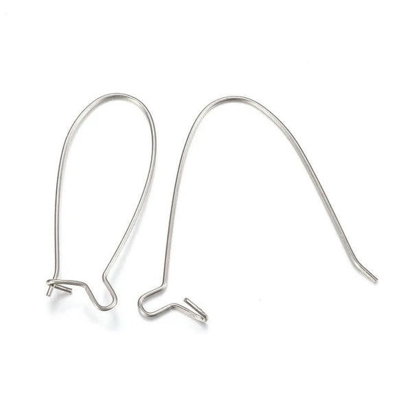 100pcs 316 Stainless Steel Kidney Earring Hooks – 0.8mm Wire (18mm/25mm/30mm/36mm/43mm)