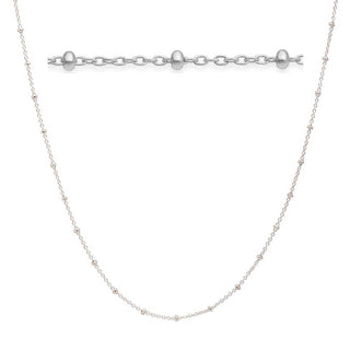 1pc 925 Sterling Silver Bead Station Cable Link Chain Necklace, Tarnish Resistant Rhodium Plated, 1.8mm Beads, Thin Small, Length Selections: 16/18/20/22/24/26/28/30 Inch