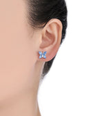 1 Pair 925 Sterling Silver December Birthstone Butterfly Stud Earrings, 10mm, Cubic Zirconia CZ Blue Zircon Stone, SSE83-12