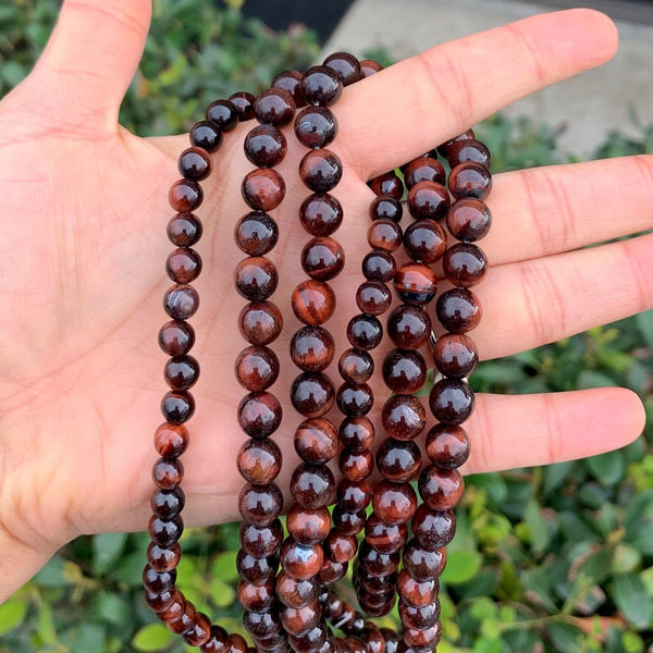Natural Red Tigers Eye Gemstone Round Beads, 1 Strand/15 Inch, Size Selections: 4mm/6mm/8mm/10mm