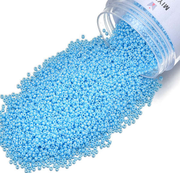 25g Miyuki Rocaille 15/0 Round Seed Beads Opaque Luster Light Blue RR-433