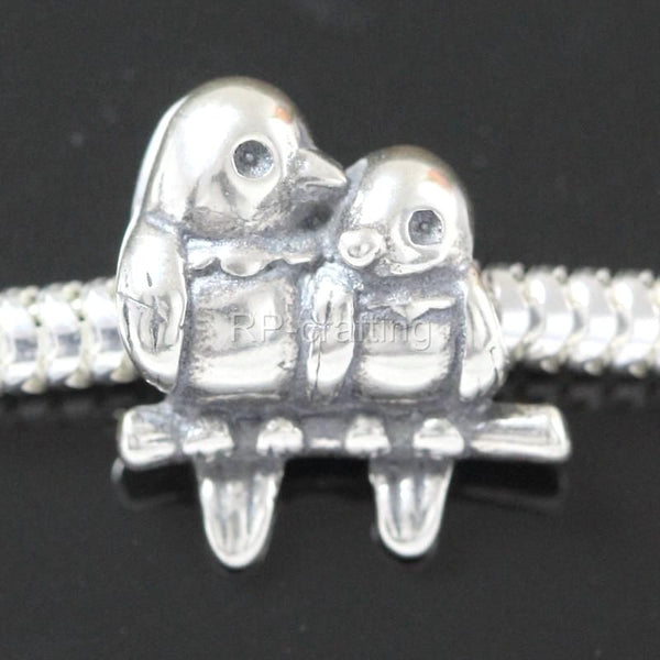 1pc Real Solid Sterling Silver Love Birds Charm Bead, Compatible with Pandora All Other Charm Bracelets, EC394
