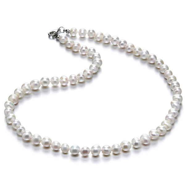 Natural Grade A+ Potato Round White Cultured Freshwater Pearl Necklace, 8-9mm Pearl Strand, Length Selections: 16 inch/18 Inch