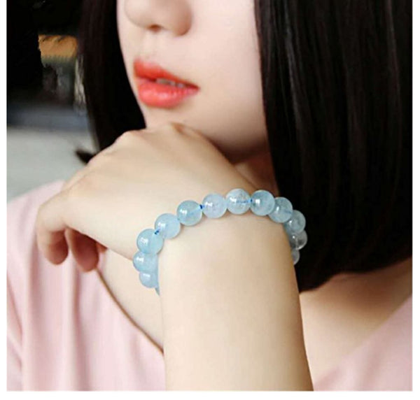 1 Strand Stretch Natural Blue Aquamarine Beaded Gemstone Bracelet, 10mm Bead, Length Selections: 7 inch/7.5 inch/8 inch/8.5 inch