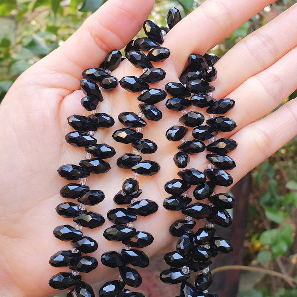 200pcs Creative Club Faceted Teardrop Briolette Crystal Glass Beads, Pendant Drop, Jet Black, 12x6mm, Hole ID 1mm, CCT2-23