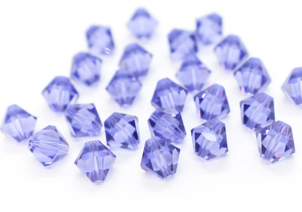 50pcs Preciosa Faceted Bicone Crystal Beads, Tanzanite, 6mm, Hole ID 1mm, Pre-B626