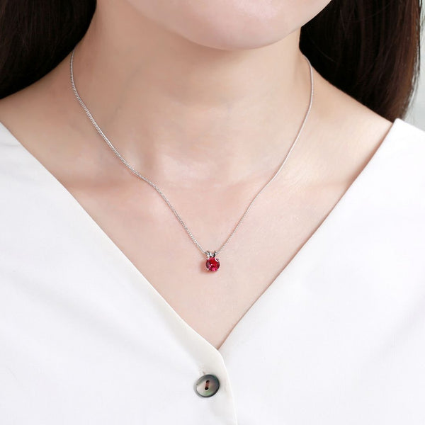925 Sterling Silver July Birthstone Solitaire Necklace, 6mm/0.84 Carat Red Ruby Cubic Zirconia CZ, Length Selections: 16 inch/18 inch