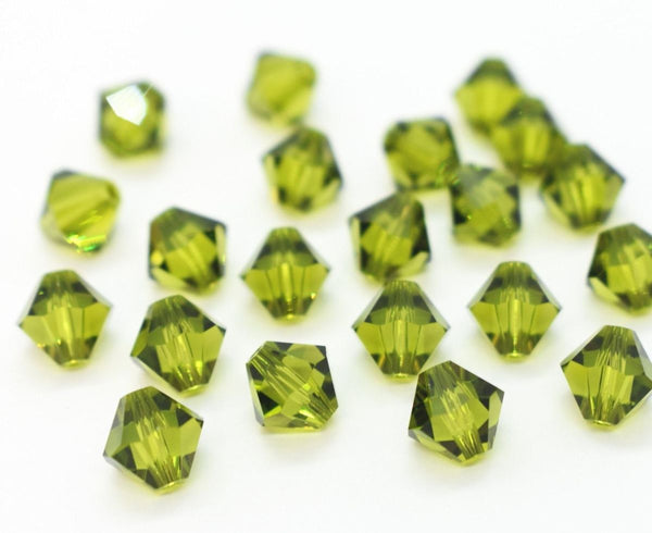 50pcs Preciosa Faceted Bicone Crystal Beads, Olivine Green, 6mm, Hole ID 1mm, Pre-B619