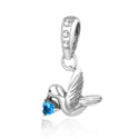 1pc 925 Sterling Silver Bird Charm, Freedom Lover December Birthstone Charm Drop, Blue Zircon Cubic Zirconia CZ, 20mm Long, Hole ID 4.5mm, EC1-D12