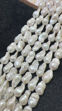 15 Inch AAA Grade High Luster Natural Baroque Pearl Beads, Irregular White Cultured Freshwater Flameball Teardrop Pearls, Large 14mm-25mm Flameball Pearls, Hole ID 1mm, PA3-25