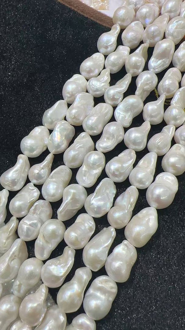 15 Inch AAA Grade High Luster Natural Baroque Pearl Beads, Irregular White Cultured Freshwater Flameball Teardrop Pearls, Large 14mm-25mm Flameball Pearls, Hole ID 1mm, PA3-25