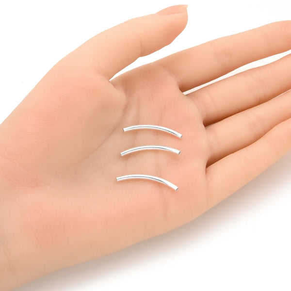10pcs 925 Sterling Silver Curved Noodle Tubes, Hole ID 1.5mm, Size Selections: 20mm/25mm/30mm/35mm/40mm