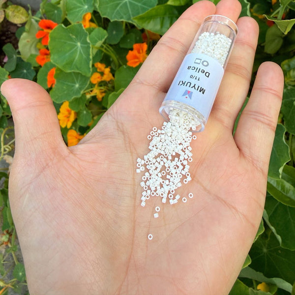 7.5g Miyuki Delica 11/0 Seed Beads, Opaque Glazed Luster Cream DB203