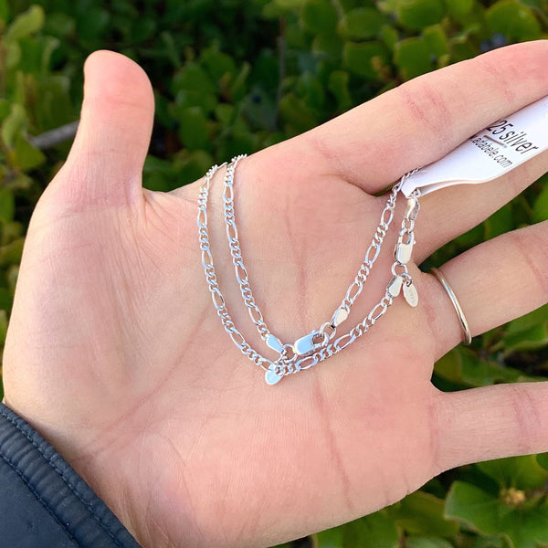 1pc 925 Sterling Silver 2mm Diamond-Cut Figaro Chain Bracelet, Tarnish Resistant White Gold Plated, Length Selections: 7 inch/7.5 inch/8 inch