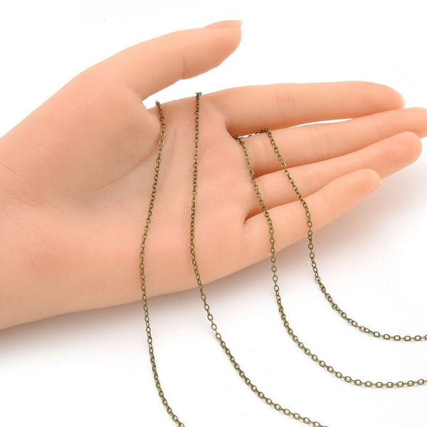 33 Feet Diamond Cut Flat Cable Chain Link, Antique Bronze Plated Copper, Chain Width Selections: 1.3mm/1.5mm/1.8mm/2.5mm