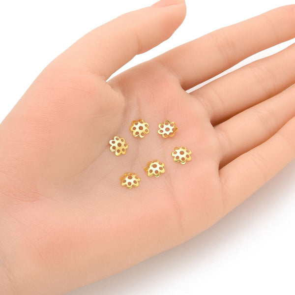 100pcs Filigree Flower Bead Caps, 18K Yellow Gold Plated Brass, 8mm, CF77-8