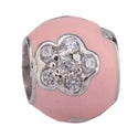 Solid 925 Sterling Silver Pink Flower Cubic Zirconia Bead Charm