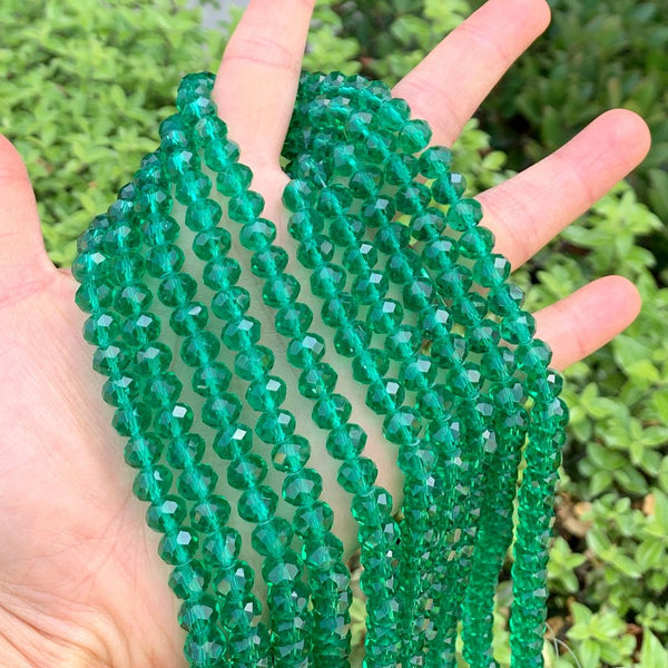 140pcs Creative Club Faceted Rondelle Crystal Glass Beads, Emerald Green, 8x6mm, Hole ID 1.1mm, CCR824