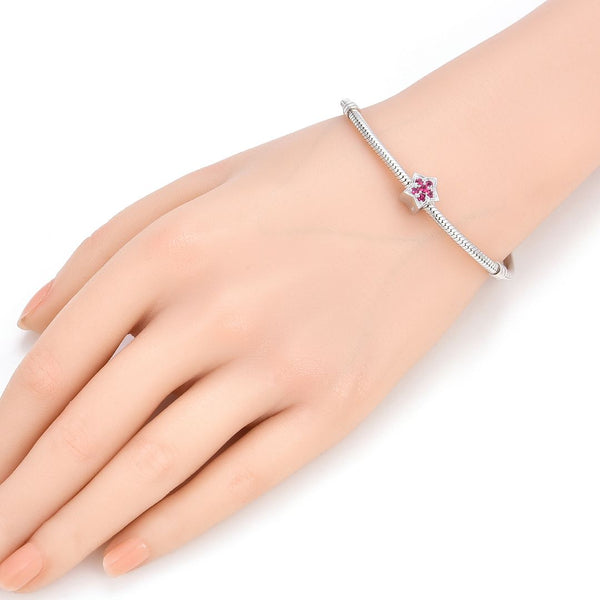 1pc 925 Sterling Silver Star Charm July Birthstone Bead Charm, Red Ruby Cubic Zirconia CZ, 10x9.5mm, Hole ID 4.5mm, EC1-K7