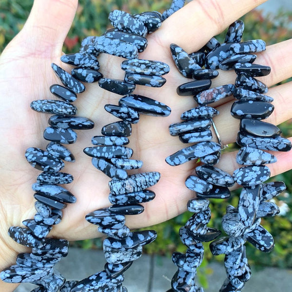 Natural Snowflake Obsidian Stick Point Beads, Irregular, 7mm-23mm Long, Hole ID 1mm 1 Strand/15 Inch, GZ5-5