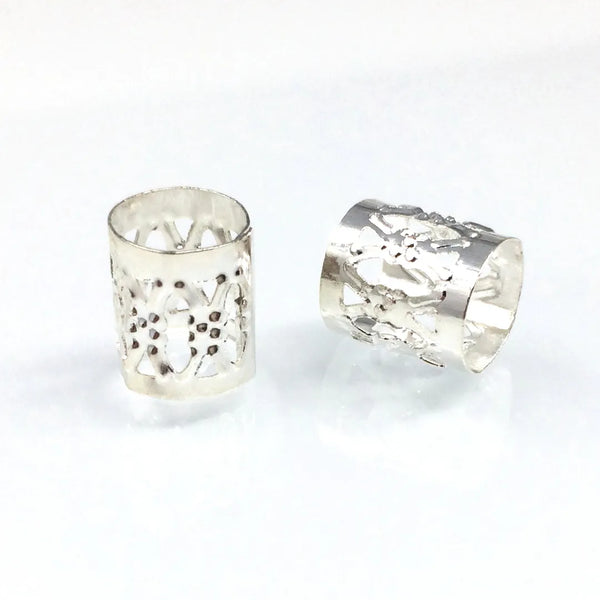 100pcs Large Hole Filigree Tube Beads, Sterling Silver Plated Brass, 9x8mm, Hole ID 7.5mm, CF215-S