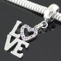 1pc Real 925 Sterling Silver Eternity Love Pink Cubic Zirconia CZ Charm Pendant, Compatible with Pandora All Other Charm Bracelets, EC4-D2