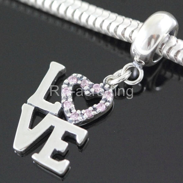 1pc Real 925 Sterling Silver Eternity Love Pink Cubic Zirconia CZ Charm Pendant, Compatible with Pandora All Other Charm Bracelets, EC4-D2