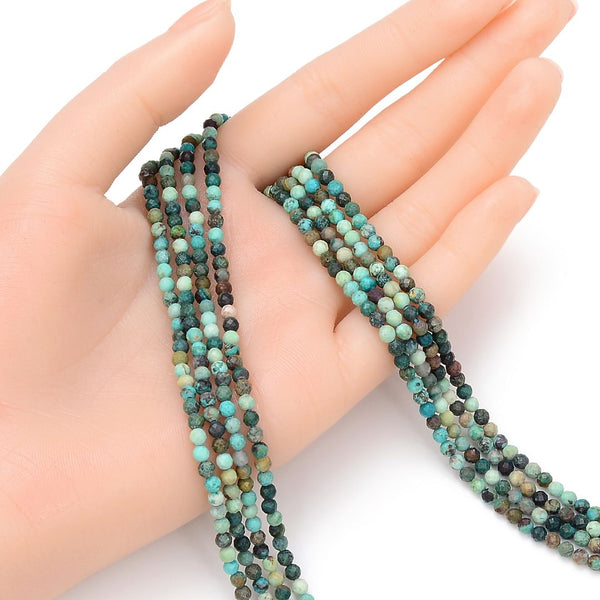 Natural Chrysocolla Gemstone Tiny Small Faceted Round Beads, 3mm, Hole ID 0.6mm, 15 Inch/1 Strand, GK3-16