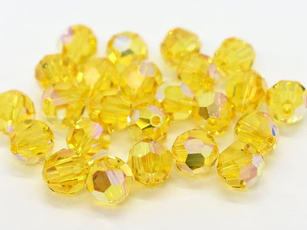25pcs Adabele Austrian Faceted Round Crystal Beads #5000, Topaz Yellow AB, Size Selections: 6mm/8mm