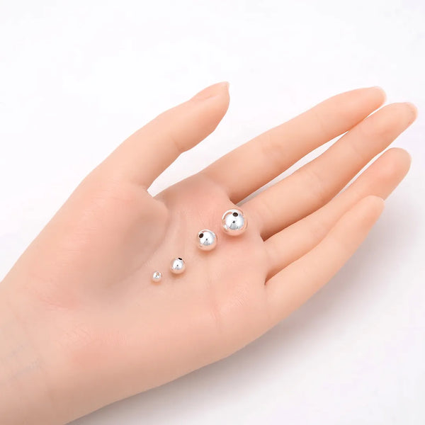 100pcs Seamless Smooth Round Beads, Sterling Silver Plated Brass, Size Selection: 6mm/8mm/10mm