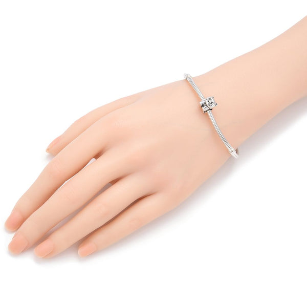 1pc Cute Solid 925 Sterling Silver Cat Charm Kitty Bead, Compatible with Pandora All Other Charm Bracelets, EC2-B1
