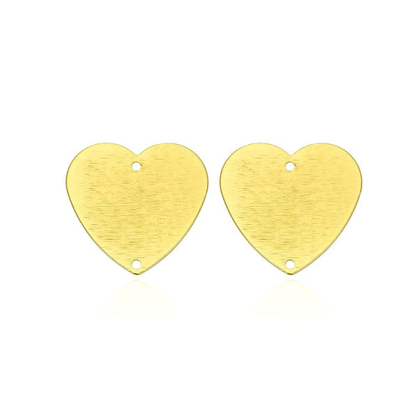 10pcs 23.5mm 2-Hole Valentine Heart Links, Tarnish Resistant, 18K Yellow Gold Plated Brushed Brass, BF-C5