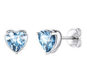 1 Pair 925 Sterling Silver March Love Heart Birthstone Stud Earrings, 6mm/0.84 Carat Cubic Zirconia CZ Blue Aquamarine Stone, SSE79-3