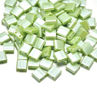 10g Miyuki Full Tila Square Seed Beads 5x5mm, Opaque Luster Apple Green TL-439