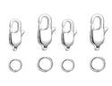50pcs Rectangle Lobster Claw Clasp, 50pcs Open Jump Rings, Sterling Silver Plated Brass, Size Selections: 10mm/12mm
