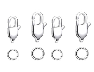 50pcs Rectangle Lobster Claw Clasp, 50pcs Open Jump Rings, Sterling Silver Plated Brass, Size Selections: 10mm/12mm