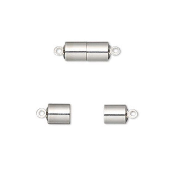 1pc 925 Sterling Silver Tube Magnetic Clasp, Tarnish Resistant Rhodium Plated, 13.2mm, SS385