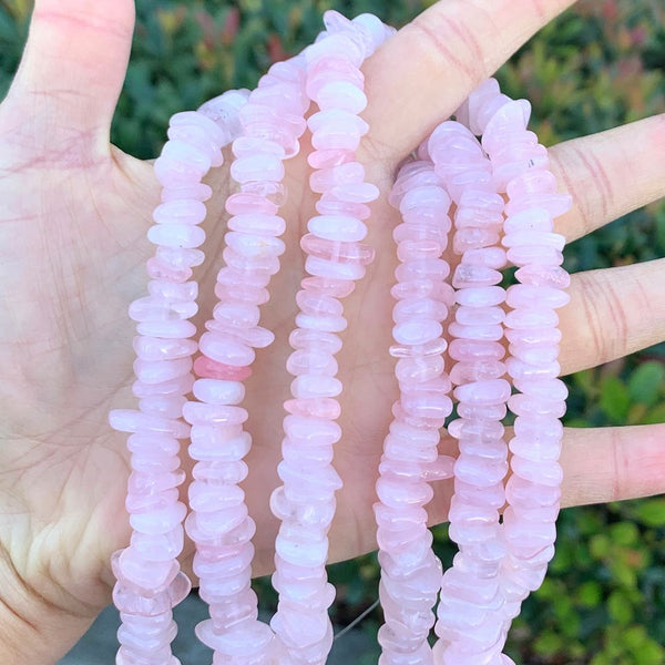 Natural Grade A Rose Quartz Pink Crystal Gemstone Smooth Tumbled Pebble Beads, Irregular, 8mm-10mm, Hole ID 1mm, 1 Strand/15 Inch, GZ3-9