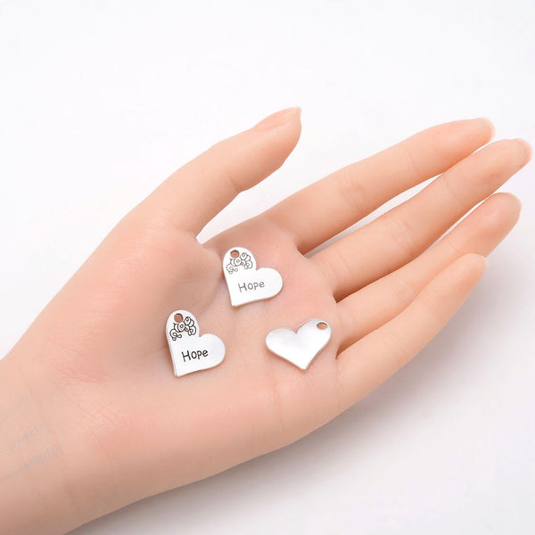 20pcs Heart of Hope Heart Charms, 19.2mm One Sided Heart Drop Pendants, Antique Silver, MC-D18