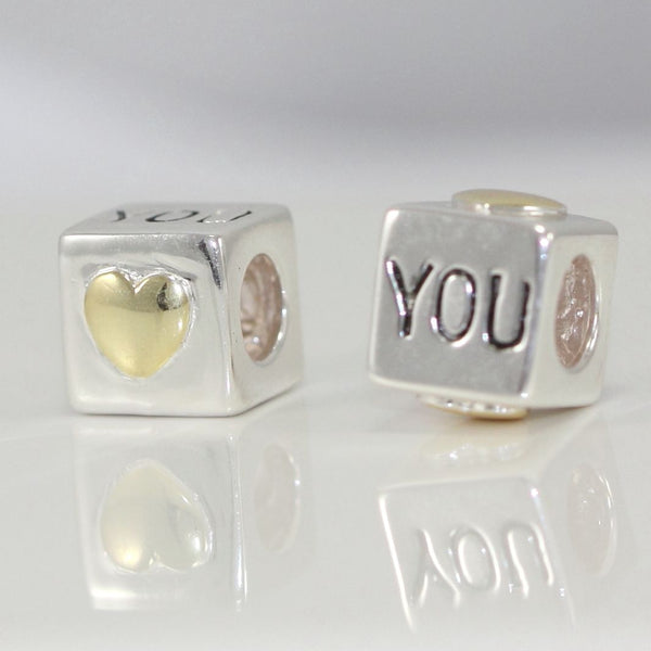 1pc Solid 925 Sterling Silver Heart Of Gold Love You Box Bead Charm, Compatible with Pandora All Other Charm Bracelet, EC89