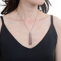 1pc Natural Rhodonite Pink Black Hexagonal Pile Gemstone Pendant Necklace, 18 Inch Surgical Stainless Steel Chain, GGP-B9